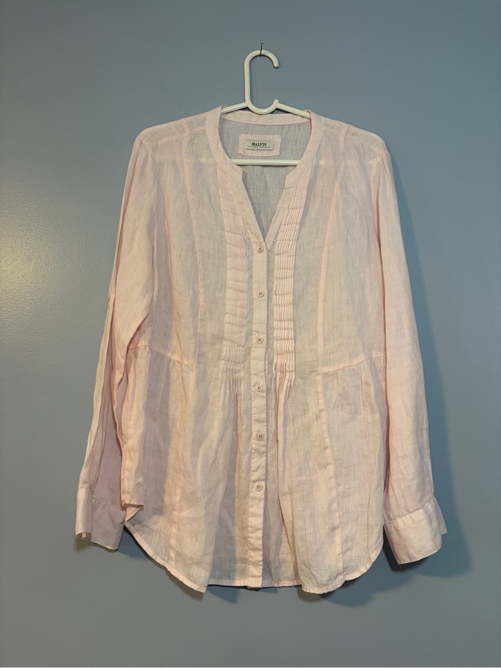 Malvin Light Pink Pintuck Button-Down Blouse Linen